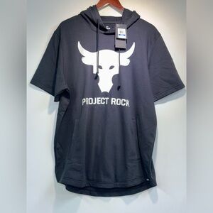 UNDER ARMOUR NWT Project Rock Mens Short Sleeve Hoodie Sweatshirt Black Size xl